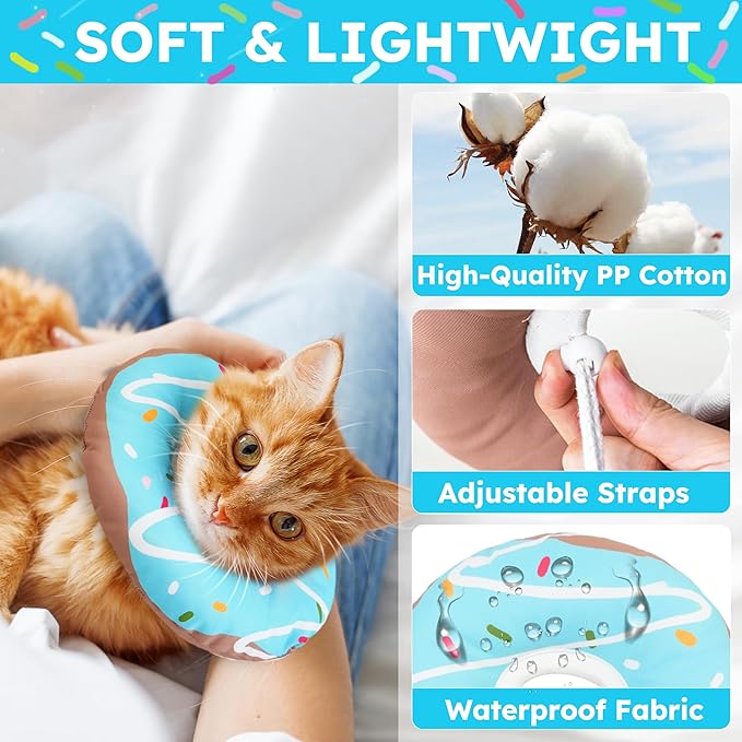 Cat Cone Collar Soft, Waterproof Cat Recovery Collars Spay Cones to Stop Licking Cute Donut E Collar After Surgery Anti-Lick Wound Healing Safety Elizabethan Collar for Kittens (Donut Blue, Small)