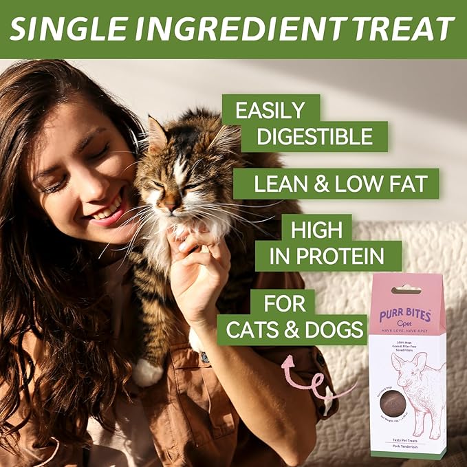 OPET Freeze Dried Cat Treats, Single Ingredient Grain Free High Protein Pet Food for Cats and Dogs, Healthy Training Snacks，Freeze Dried Pork Sliced Fillets (Pork, 5.92 Ounce)