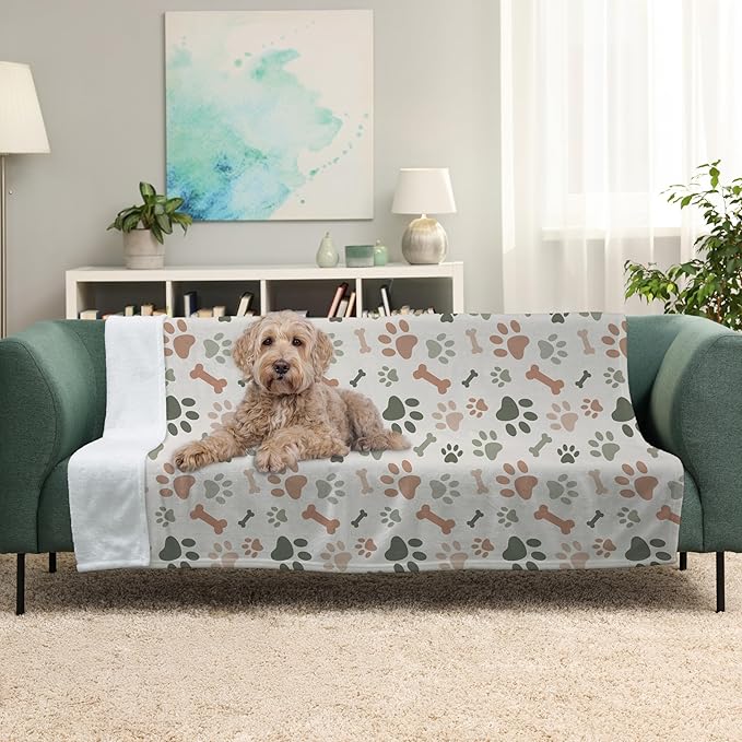 Cream Paw Print Sherpa Pet Lightweight Blanket - 30" x 40" - Cute for Dogs - Gifts and Puppy Essentials - Printed in America