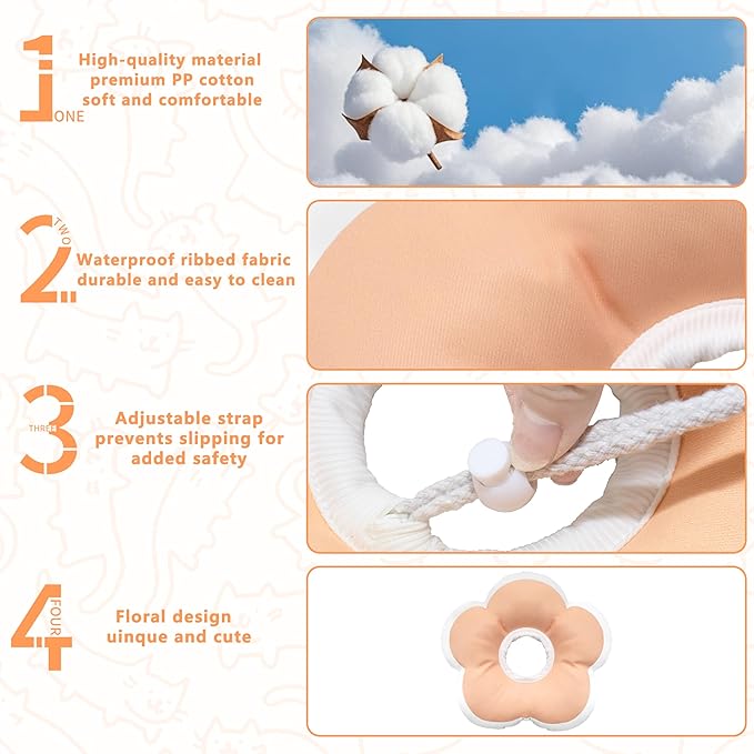 Cat Cone Collar Soft, Waterproof Cats Cones to Stop Licking After Surgery, Adjustable Soft Elizabeth Cats Collars for Wound Healing, Flower Shape Cat Recovery Collar (Pastel Orange, X-Small)
