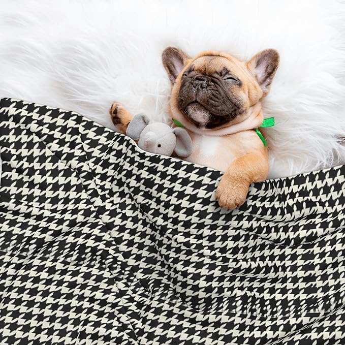 Waterproof Dog Blanket Soft Pet Blanket for Puppy Cat, Fleece Cat Throw Blankets for Furniture Bed Couch Sofa Reversible - Black and White Houndstooth 2
