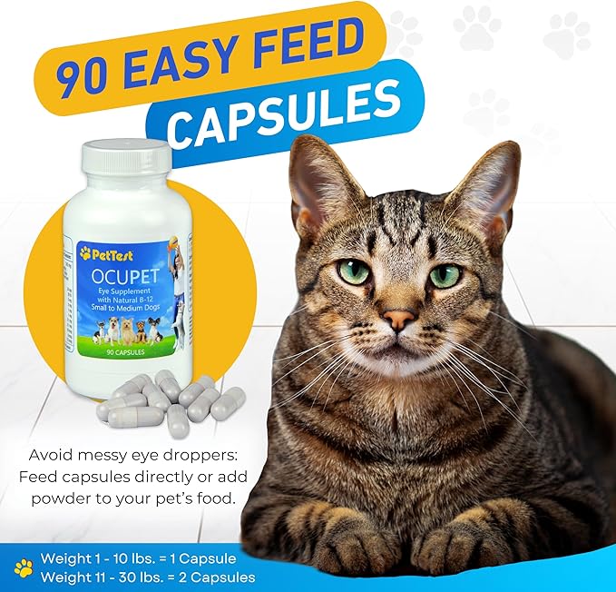 Ocupet Advanced Vision & Eye Health Supplement for Cats & Small-Medium Dogs, Packed with Natural B12, Grape Seed Extract & Lutein to Support Pets with Diabetes or Eye Related Conditions-90 Capsules