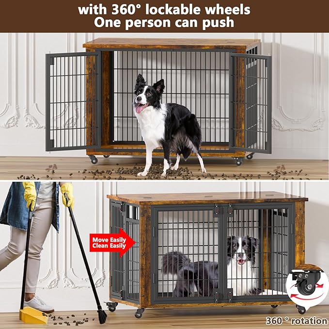 EasyCom 41" for Training Moveable XL Dog Crate, Large Dog Crate Furniture with Top-Access Teasing/Feeding Doors, Chew-Resistant Dog Kennel Indoor Furniture for Medium and Large Dogs