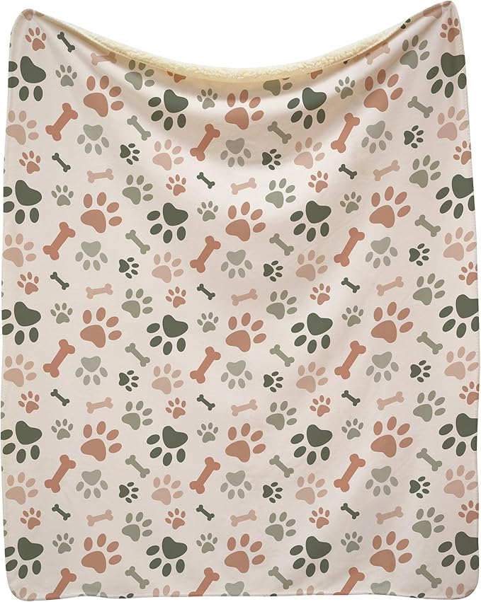 Cream Paw Print Sherpa Pet Lightweight Blanket - 60" x 80" - Cute for Dogs - Gifts and Puppy Essentials - Printed in America