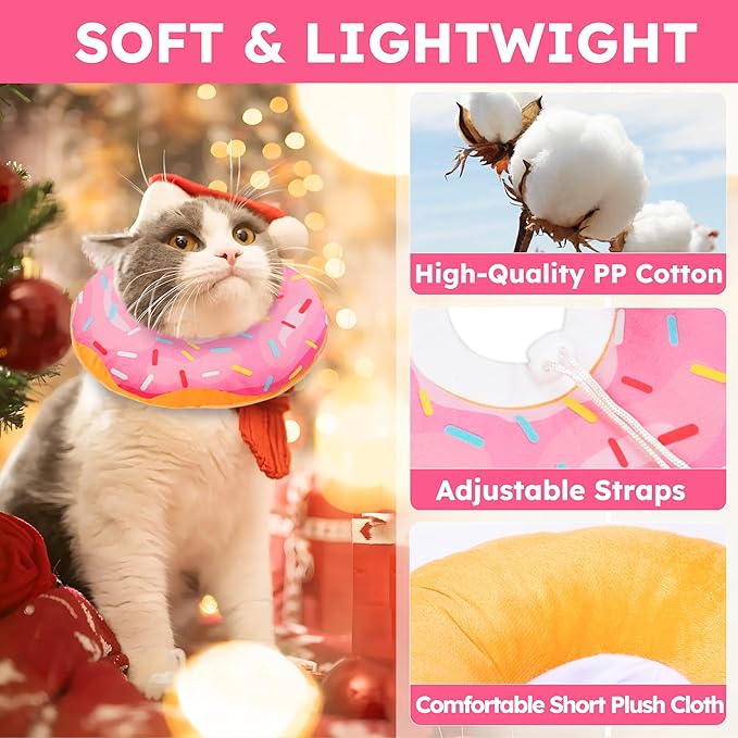 Cat Cone Collar Soft, Cat Recovery Collar for Wound Healing Cute Donut Adjustable Kitten Cones to Stop Licking Comfortable Lightweight Neck Elizabethan Collars for Kittens After Surgery