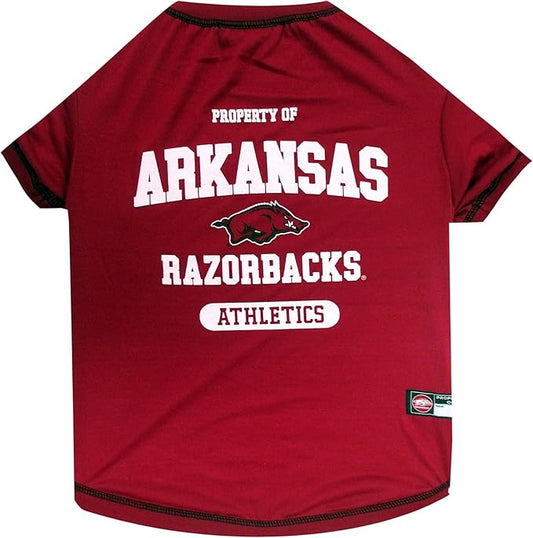Pets First Collegiate ARKANSAS RAZORBACKS Dog T-Shirt, X-Small. - Licensed Shirt for Pets Team Colored with Team Logos.- Premium Stretchable Materials for the Comfrot of your Dog & Cat.