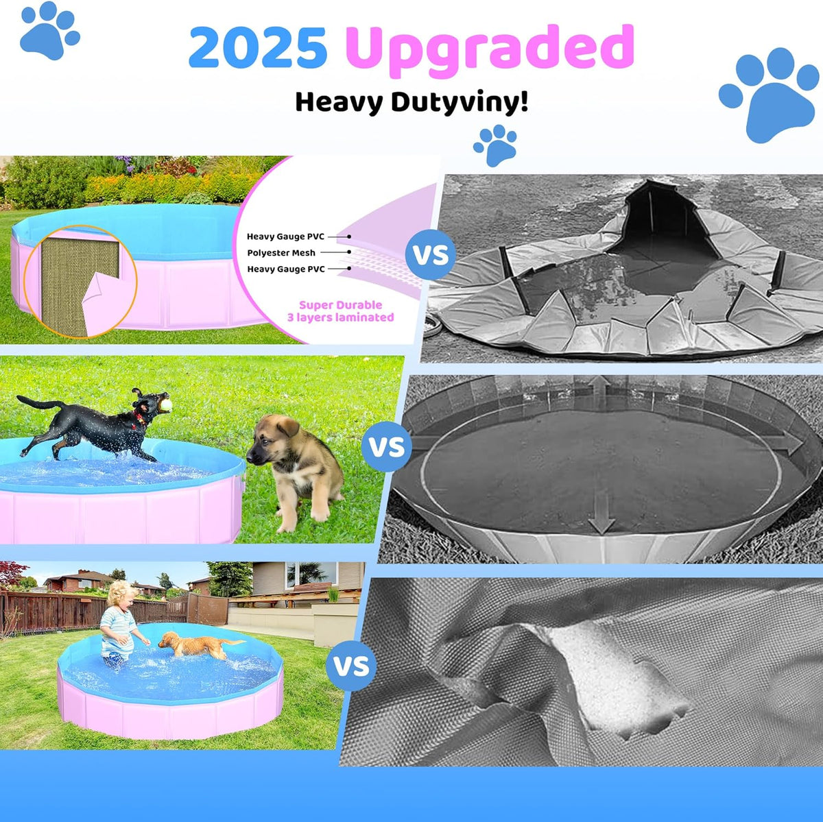 2025 Updated Foldable Dog Pool, 47" x 12" Kiddie Pool with Hard Plastic, Non-Slip Dog Bath Tub for Outdoor Backyard, Collapsible Dog Swimming Pool for Kids Dogs Pets (Pink)