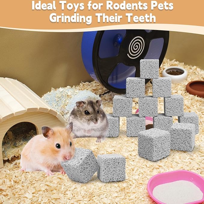Hamiledyi 12 PCS Chinchilla Chew Toys Lava Blocks Hamster Chew Toys for Teeth Grinding Square Stone Mineral Calcium Stone for Bunny Rabbit Hamster Chinchillas Squirrel and Other Small Animals