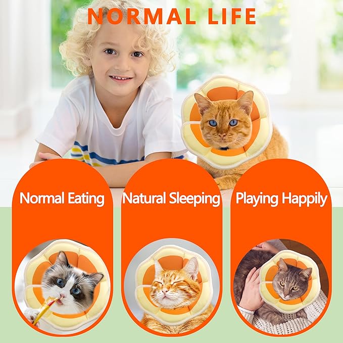 Soft Adjustable Cat Cone Collar, Comfortable Recovery Collar for Cats After Surgery (Orange, Medium)
