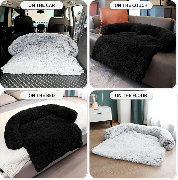 GGIB Calming Dog Bed Fluffy Plush Dog Mat for Furniture Protector with Removable Washable Cover for Large Medium Small Dogs and Cats (Large, Black)