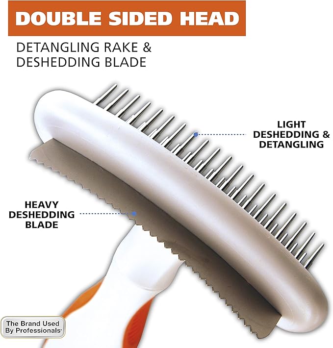 Wahl 2-in-1 Combination Double Row Pet Rake with Hair Shedding Blade for Dog or Cat Fur by The Brand Used by Professionals – Model 858424