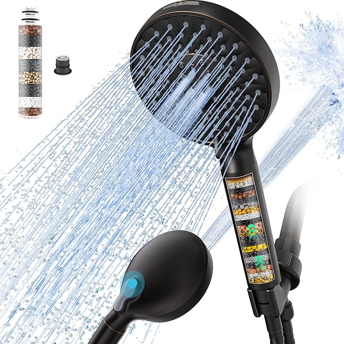 Filtered Shower Head with Handheld, High Pressure 9 Spray Mode ORB Showerhead with Filters, detachable shower head,Water Softener Filters Beads for Hard Water - Remove Chlorine