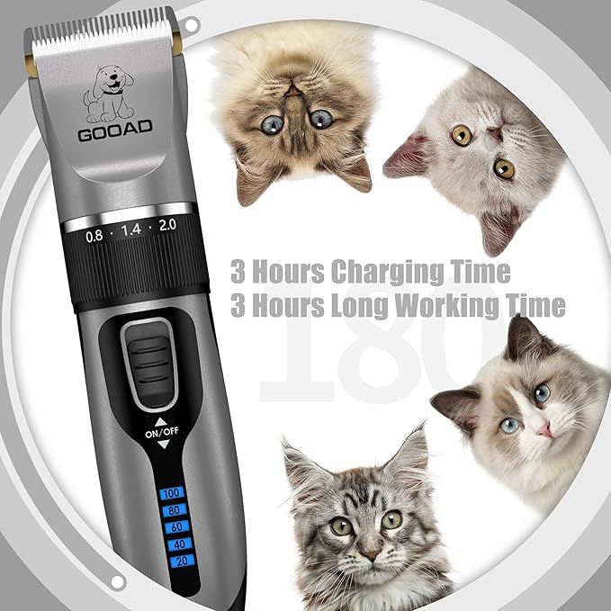 Cat Clippers, Professional Cat Grooming Kit, Cordless Cat Grooming Clippers for Thick Coats, Cat Hair Trimmer, Low Noise Cat Shaver Clippers, Quiet Pet Hair Clippers Tools for Cats Dogs (Gray)