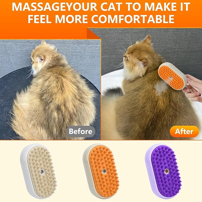Cat Steam Brush for Shedding, 4 in 1 Rechargeable Steam Brush for Cats and Dogs, Anti-Static, Massage