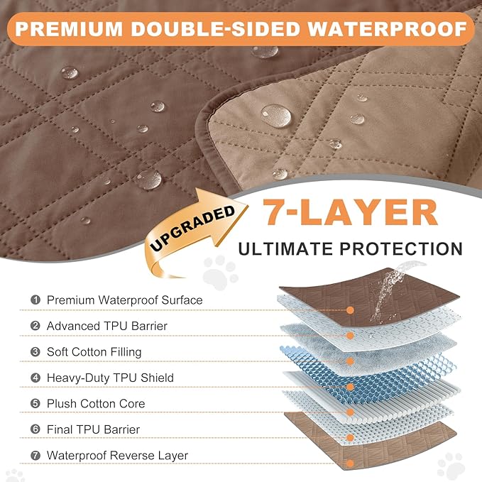 100% Waterproof Dog Couch Protector, Triple-Layer Waterproof Dog Bed Cover Pet Blanket Reversible 2-Tone Sofa Shield, Non-Slip Furniture Guard for Pets(42×50 Inch, Brown+Taupe)