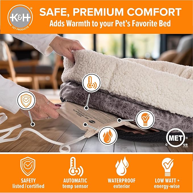 K&H Pet Products Pet Bed Warmer, Turn Any Pet Bed Into a Heated Cat or Dog Bed, Waterproof Indoor Heated Warming Pad Insert, Automatic Temperature, Safety Listed - Small 9 X 8.5in Tan (Pack of 12)