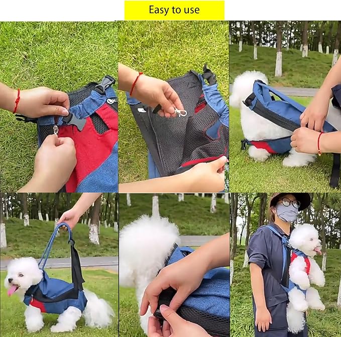 Lightweight Pet Backpack Carrier for Small Dogs & Cats - Easy-Fit Adjustable Straps, Basic Legs-Out Design, Durable for Daily Use (Fits Pets Under 15lb) (Yellow-Blue Color-Blocked, Medium)