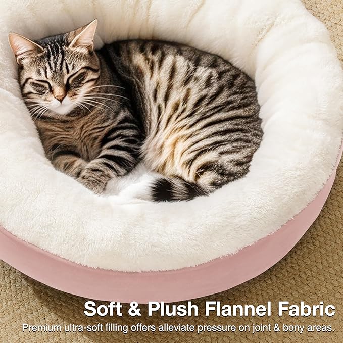 Love's cabin Round Donut Cat and Dog Cushion Bed, 20in Pet Bed for Cats or Small Dogs, Anti-Slip & Water-Resistant Bottom, Super Soft Durable Fabric Pet Beds, Washable Luxury Cat & Dog Bed Pink