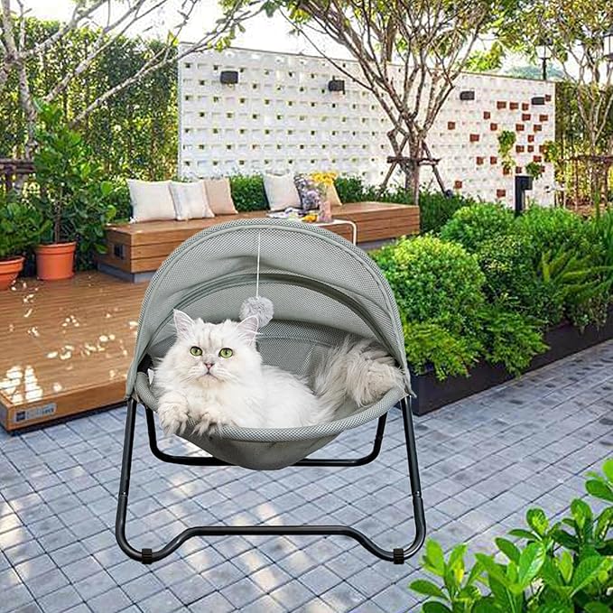 Cat Bed Cat Hammock Bed Elevated cat Bed, Comfortable and Breathable Pet Bed with Awning and Plush Toy, No-Tools Assemble, Cover Removable and Washable, Suitable for Indoor and Outdoor Use