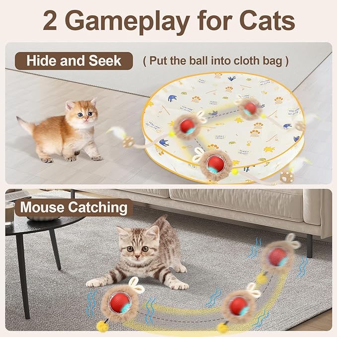Interactive Cat Toys, Smart Rolling Ball in Play Mat, Automatic Speedy Moving Ball for Indoor Exercise, Motion Activated Pet Balls for Hide and Seek Mouse Catching Game (Red)