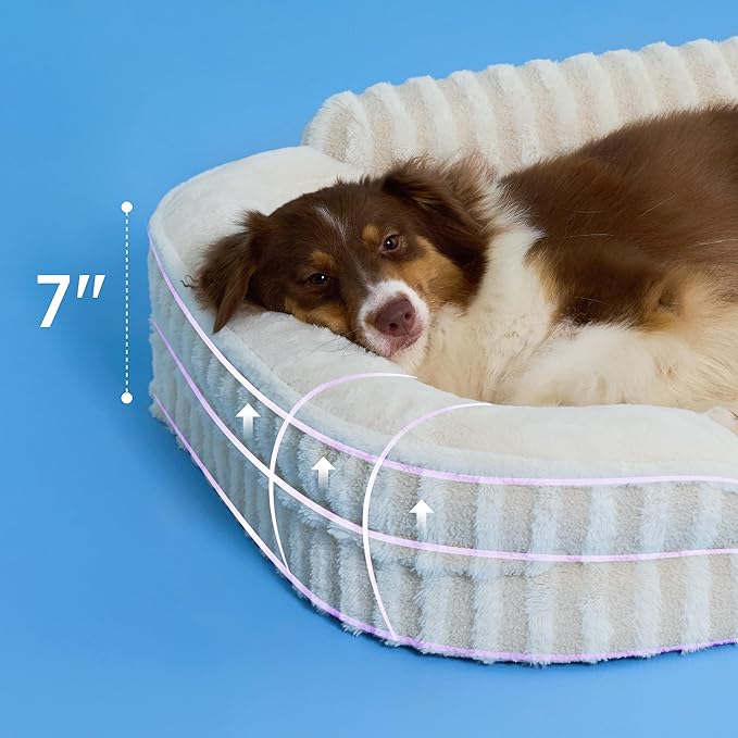 LE SURE Cute Dog Beds Large Sized Dog, Orthopedic Waterproof Large Pet Bed with Sides, Non-Slip Bottom and Egg-Crate Foam Pet Couch Sofa with Washable Removable Cover, Beige