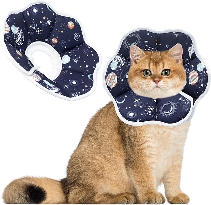 Soft Adjustable Cat Cone Collar, Comfortable Recovery Collar for Cats After Surgery (Dark Blue, Small)