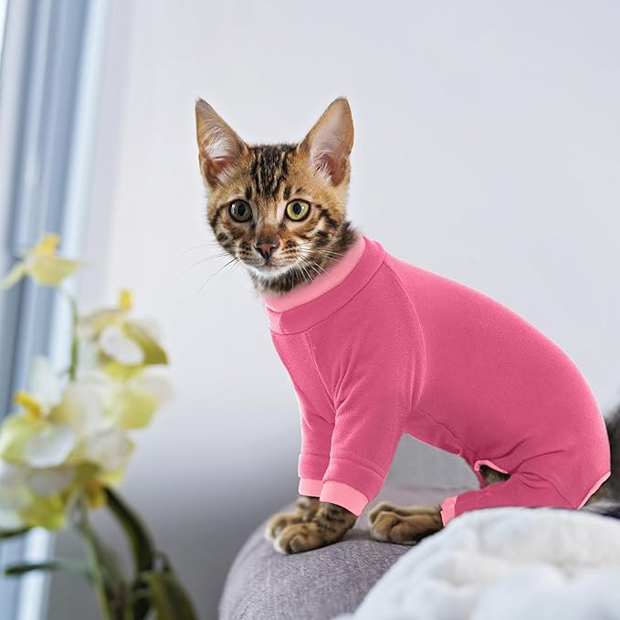 PUMYPOREITY Cat Hair Sticky Shirt – Breathable & Lightweight, Reduces Shedding Fur Pajamas, Prevents Licking Wounds After Surgery, Pink, L