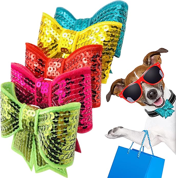 PET SHOW Small Dog Collar Charms Bowties for Cats Rabbits Slide on Puppies Medium Dog Collars Attachment Flower Bows Pet Bowknot Valentines Grooming Costumes Accessories