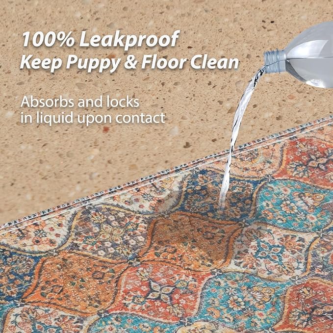 nunubaby Washable Pee Pads for Dogs, Stylish, Non-Slip and Leak-Proof Pee Pads. Reusable Potty Pads for Dogs for Crates and Floors.(Cream/Multi, 54" x54" )