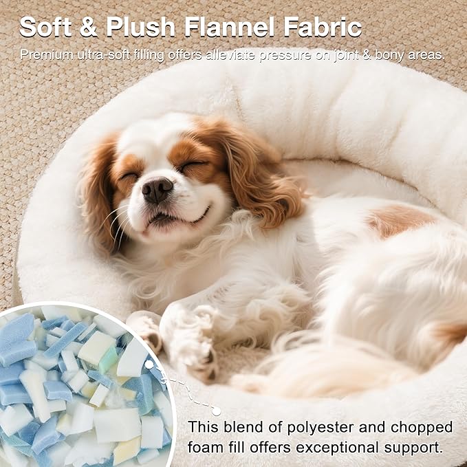 Love's cabin Round Donut Cat and Dog Cushion Bed, 25in Pet Bed for Small or Medium Dogs, Anti-Slip & Water-Resistant Bottom, Soft Durable Fabric Pet Beds, Washable Calming Cat & Dog Bed Camel