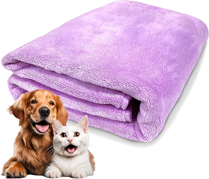 Extra Large Dog Towel Soft Absorbent Bath Pet Towels for Drying Dogs, Elastic Terry Microfiber Soft Towel, Machine Washable, Quick Dry, Multipurpose (L, XL, 2XL) (Purple, 2XL)
