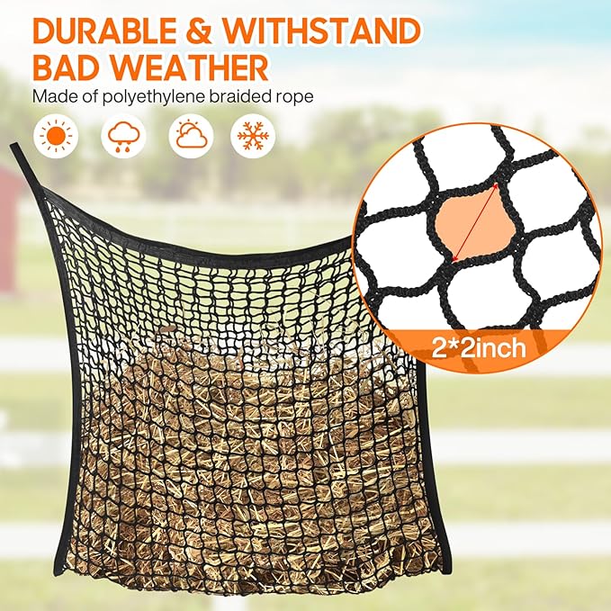 4 PCS Slow Feed Hay Net, Hay Bags for Horses with Large Capacity, Horse Feed Bag Easy to Hang, Hay Nets for Horses for Horse Feeder Full Day Feeding Horses Goat Stall Trailer (31.5" x 35.1")