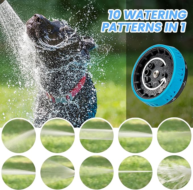 Dog Wash Hose Attachment, 10-in-1 Spray Mode Pet Shower Soap Sprayer with Grooming Comb Rubber Brush, Hose Nozzle with 100cc Soap Dispenser, for Watering, Car Wash, Dog and Horse Showering (Blue)