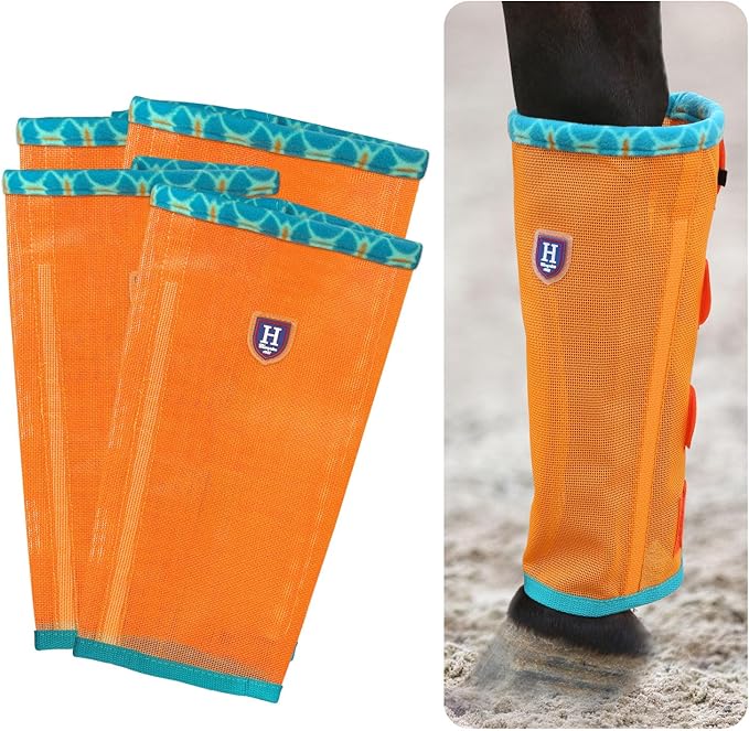 Fine Mesh Fly Boots Loose Fitting & Non-Slip Horse Fly Leggings Fleece Air Flow (Set of 4)