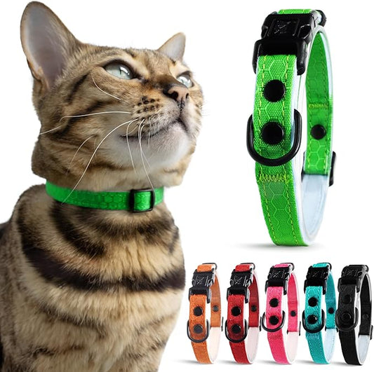 OutdoorBengal Green Cat Collar Breakaway, Soft Padding for Medium to Large Cats - Durable Heavy Duty Tactical Fabric, Comfortable, Quick Release Breakaway Cat Collars, No Bell Collar (Green, Adult)