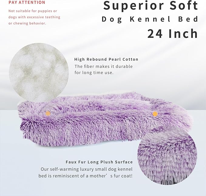 nononfish Dog Crate Bed for Small Dogs Washable Orthopedic Flat for Inside Crate Cages Kennel House Sofa Plush Comfy Sleeping Gradient Purple 24 in