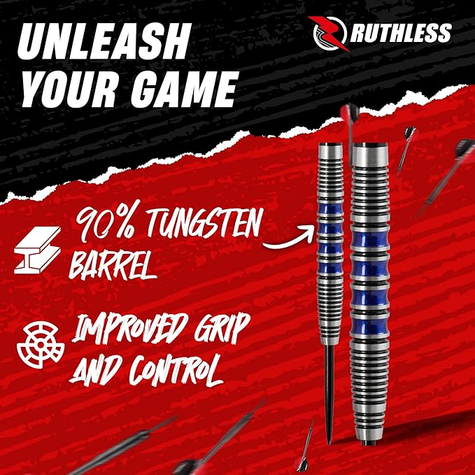 RUTHLESS Red Falcon Professional Tungsten Steeltip Darts Set in 22g and 24g, with Flights and Stems Shafts
