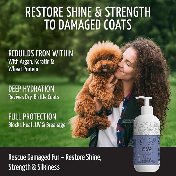 Tauro Pro Line Moisturizing Dog Shampoo for Smelly Dogs, Deodorizing All Natural Dog Wash, Pet Coat Protection, Cat & Puppy Shampoo for Dry Sensitive Skin (Magic Plex - 13.5 Fl Oz)