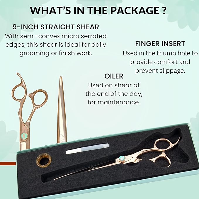 Kenchii Rose Dog Grooming Scissors, 9 Inch Straight Shears, Dog Scissors for Grooming, Ergonomic Design for Comfort and Precision, Heavy Duty, Durable and Sharp
