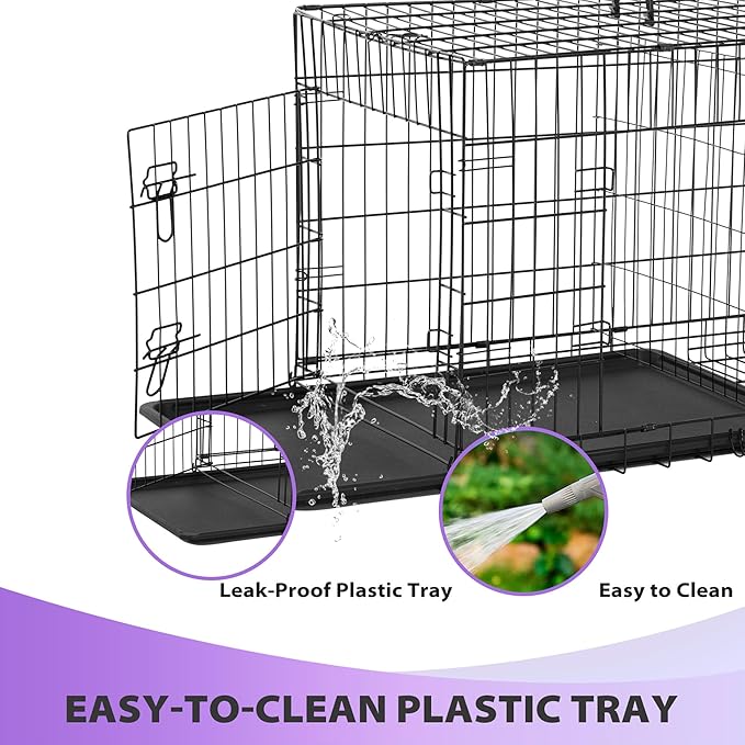 BestPet | Dog Crate | 48" | Black | Foldable Metal Kennel with Double Doors, Secure Slide-Bolt Latches, Leakproof Tray | Portable Dog Cage for Large Breeds | for Travel, Indoor & Outdoor Use