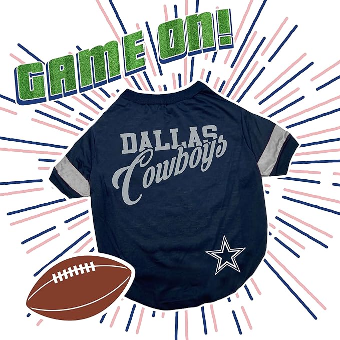 Pets First NFL Dog T-Shirt, Dallas Cowboys, Blue, Large, Striped, Sports Fashion, Poly-cotton