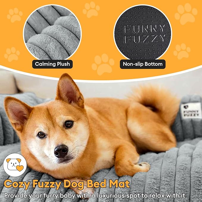 FUNNY FUZZY Pet Couch Cover for Sofa, Calming Dog Bed for Couch, Fluffy Plush Dog Couch Mat for Furniture Protector for Large Medium Small Dogs and Cats, Mist Grey