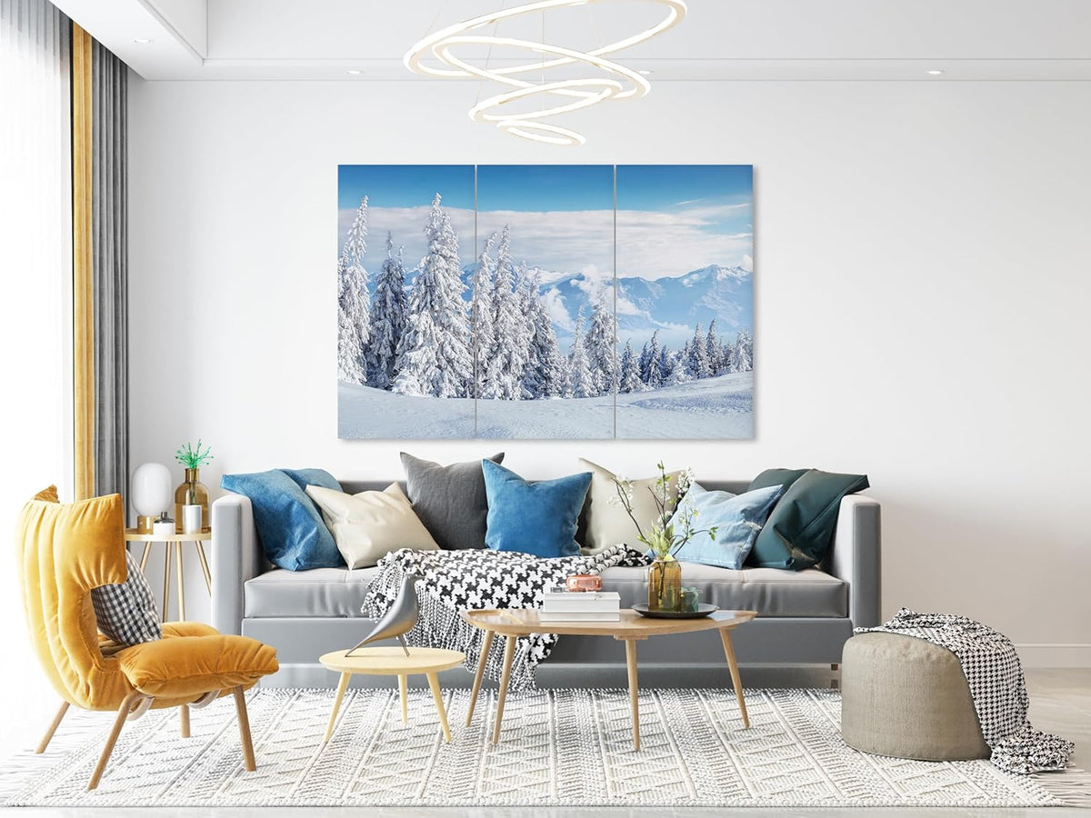 Nature Wall Art Prints - Ocean Forest Mountain Lake Canvas Landscapes - Small to Extra Large Living Room Bedroom Kitchen Bathroom Décor (Snow Covered Trees on Mountain, 31L" x 47W" - 3 Panels)