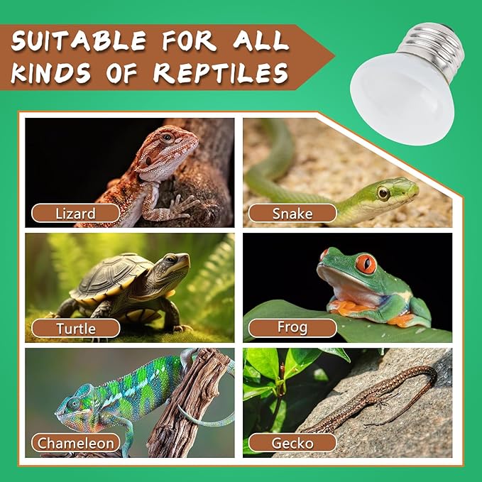 LUCKY HERP Heat Lamp Bulbs, 25W Reptile Heat Lamp 2 Pack Reptile Heat Lamp Bulbs, Daylight Basking Spot Heat Light Bulb, Amphibians Lamp Bulbs fo Chameleons, Snakes, Lizard, Turtle