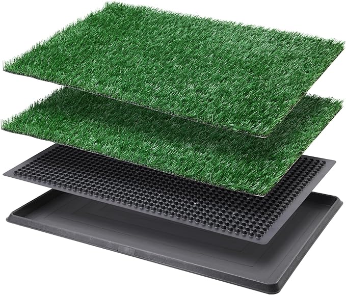 LOOBANI Dog Grass Pad with Tray - Dog Litter Box - Indoor Potty for Apartment and Patio Training - with 2 Packs Grass Pee Pads for Replacement, 16×20 Inch