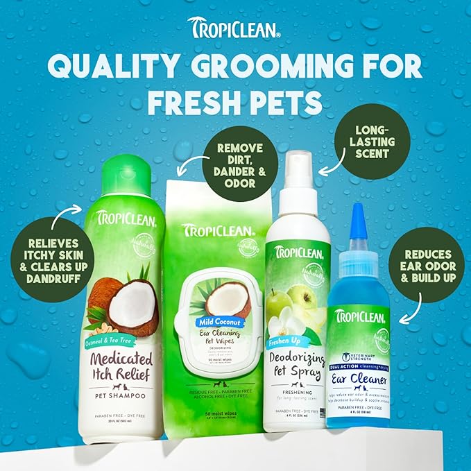 TropiClean Dog Perfume, Long Lasting Green Apple Cologne, Deodorizing Spray for Smelly Dogs, After Bath Detangling Spray with Vitamin E, Safe for Cats, 8oz.