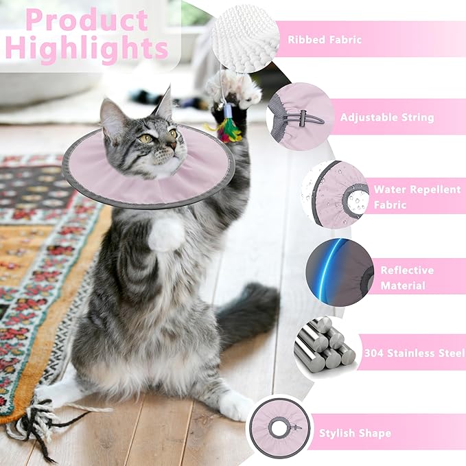 Lightweight Cat Cone Collar Soft, Soft Comfortable Cat Recovery Collar After Surgery, Elizabethan E Collar for Cats, Cone for Cats to Stop Licking (Pale Pink, Medium)