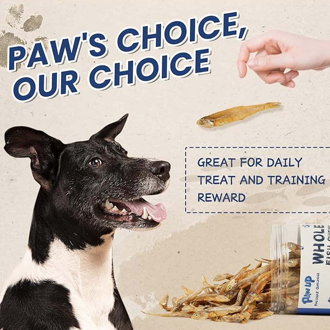 Whole Fish Treats for Dogs Cats, Air Dried -100% Wild-Caught Fish Treat, Only Two Ingredient, High in Protein and Omega-3, 8oz