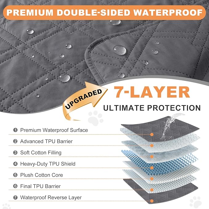 100% Waterproof Dog Couch Protector, Triple-Layer Waterproof Dog Bed Cover Pet Blanket Reversible 2-Tone Sofa Shield, Non-Slip Furniture Guard for Pets(42×50 Inch, Gray+Gray)