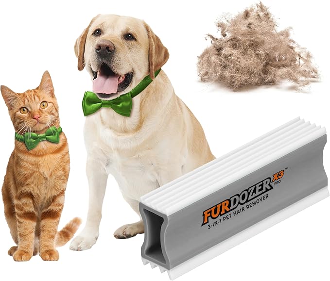FurDozer X3 PRO Pet Hair Remover & Auto Detailing Tool - Cat & Dog Hair Remover for Carpets, Car Interiors, Couches, Bedding, & Furniture - Reusable Pet Hair Removal Tool for Dog Fur & Lint, 5", Grey